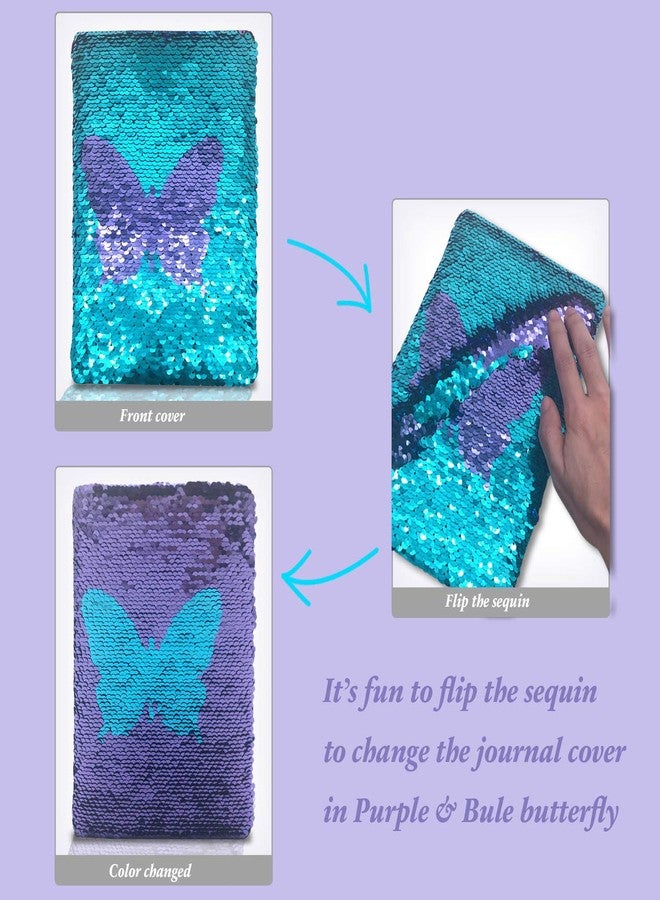 GINMLYDA Sequin Girls Journal for Kids, 8.5x5.5 Inches 160 Lined Pages Diary for Girls Butterfly Reversible Flip Sequence Notebook for Teenage Pre School Writing Drawing Travel Gifts (Purple- Blue) - Image 5